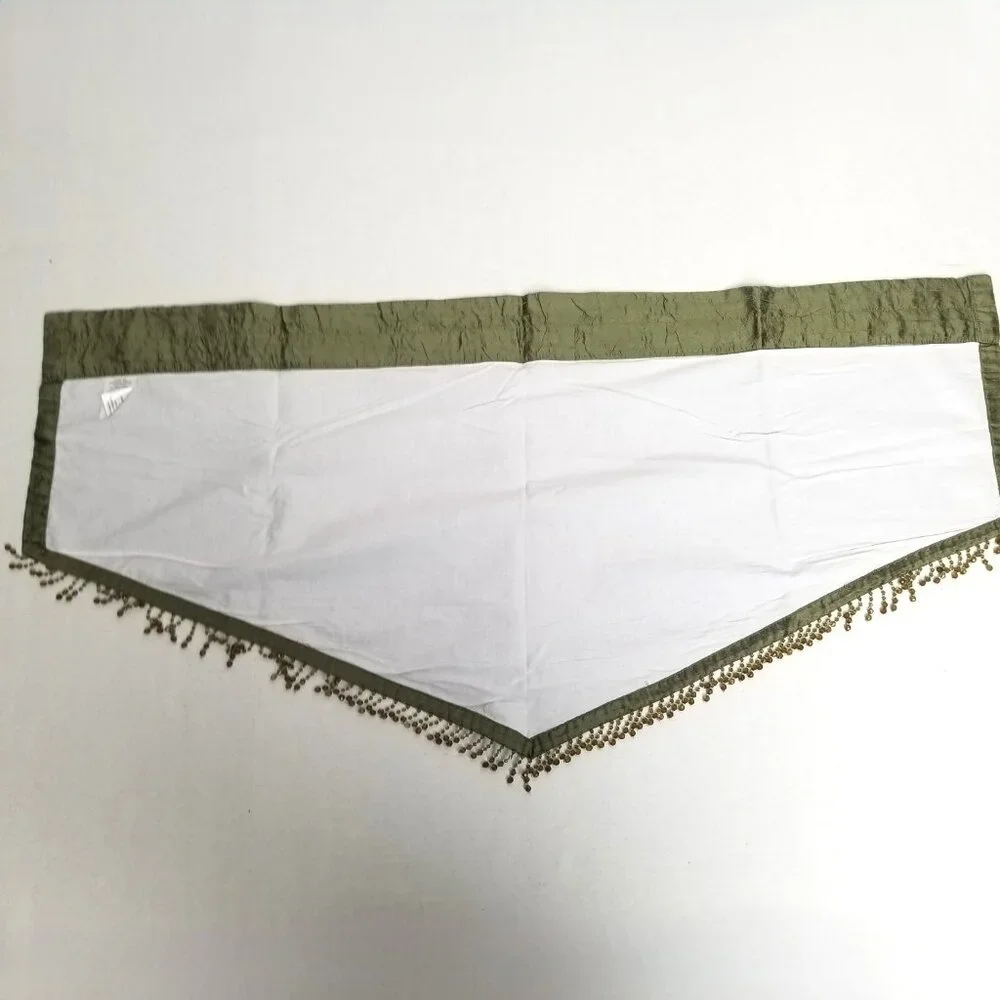 Silk Blend Window Valances Set of 4 Sage Green Beaded Fringe 38x18